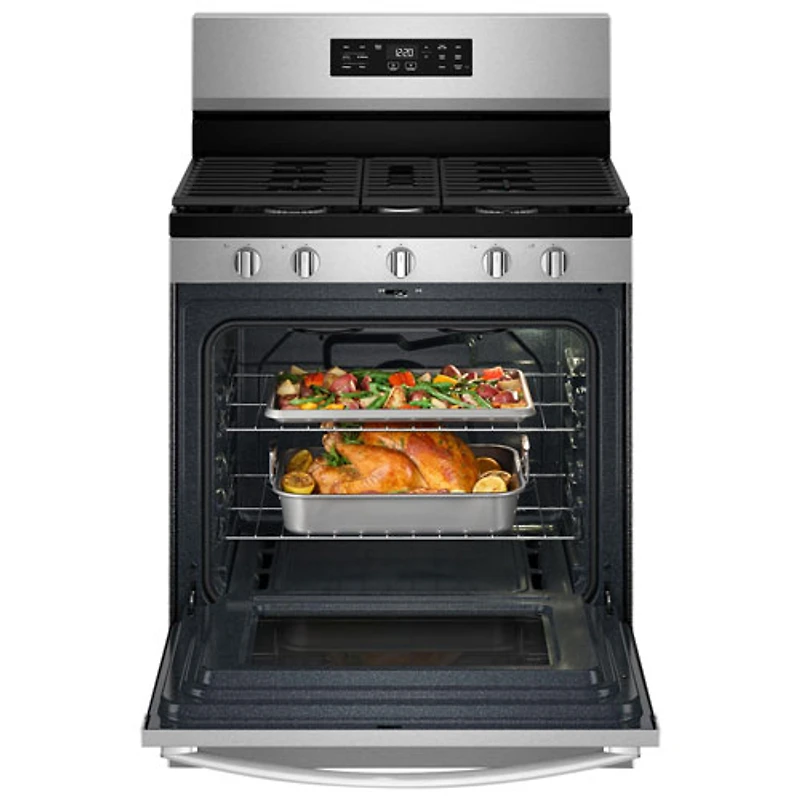 Cuisinière à gaz autonome à 5 brûleurs avec ventilateur à convection et friture à l'air 5 pi³ 30 po de Whirlpool (WFGS4530SZ) - Acier inoxydable