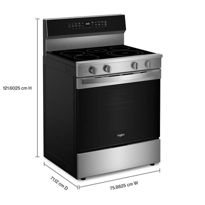 Whirlpool 30" 5.3 Cu. Ft. True Convection 5-Element Freestanding Electric Air Fry Range (YWFES7030SZ) - SS
