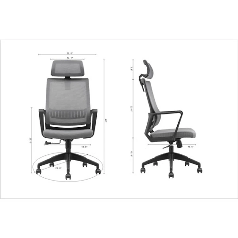 Fauteuil de bureau à dossier haut en tissu Dakoda de Brassex - Gris