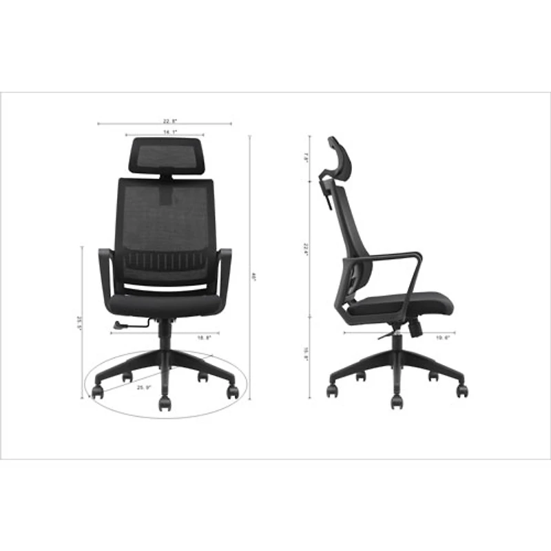 Fauteuil de bureau à dossier haut en tissu Jackson de Brassex - Noir