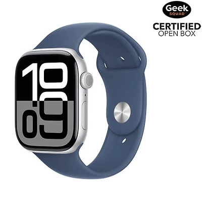 Open Box - Apple Watch Series 10 (GPS + Cellular) 46mm Silver Aluminum Case with Denim Sport Band - Medium/Large
