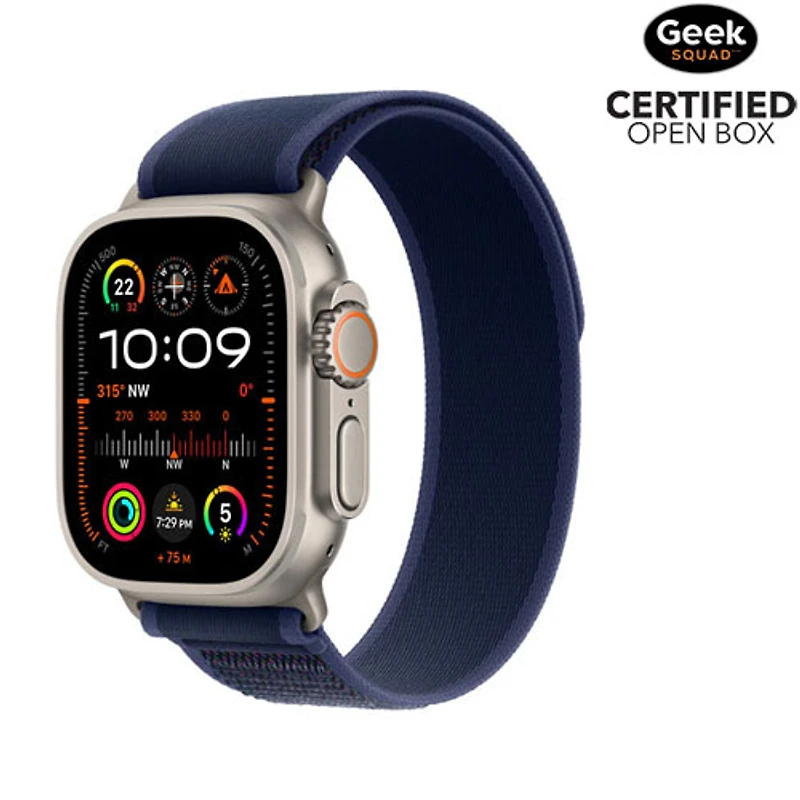 Open Box - Apple Watch Ultra 2 (GPS + Cellular) 49mm Natural Titanium Case with Blue Trail Loop - Small/Medium