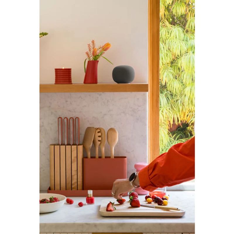 Haut-parleur intelligent Google Home avec son à 360° et assistant vocal Gemini pour la maison - Vert lichen