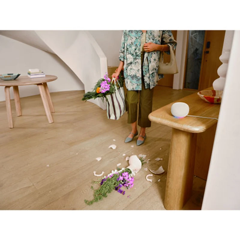 Haut-parleur intelligent Google Home avec assistant vocal Google - IA Gemini pour la maison et son à 360° - Porcelaine