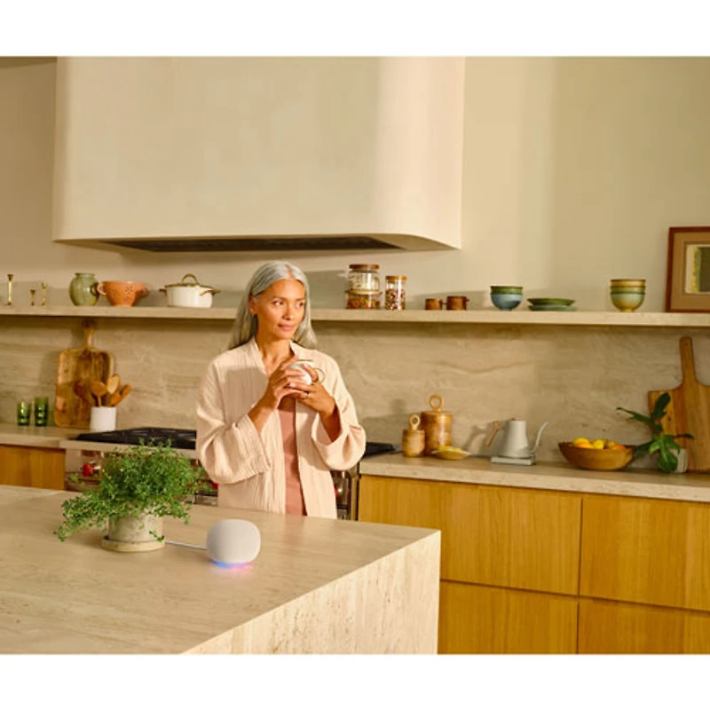 Haut-parleur intelligent Google Home avec assistant vocal Google - IA Gemini pour la maison et son à 360° - Porcelaine