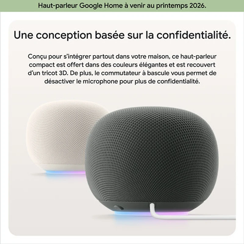 Haut-parleur intelligent Google Home avec Assistant Google - Porcelaine - Printemps 2026