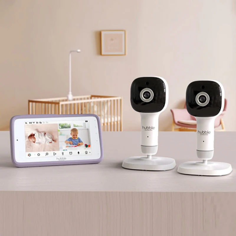 Interphone de surveillance intelligent SkyVision AI Pro Twin de Hubble Connected avec 2 caméras, suivi du sommeil, vision nocturne et panorama/inclinaison
