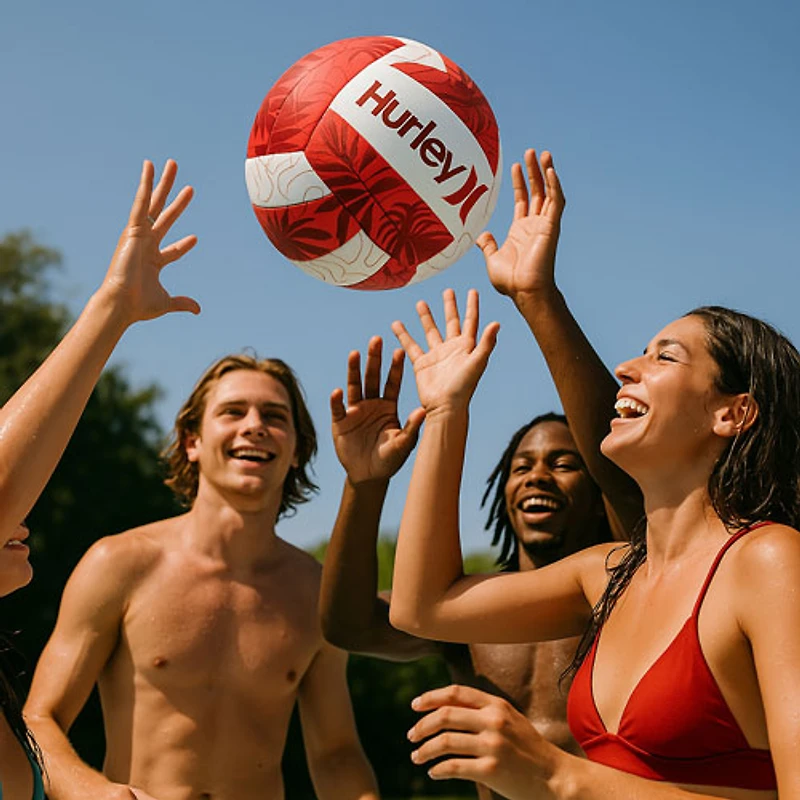 Ballon de volleyball en néoprène de Hurley - Taille 5 - Blanc/Rouge