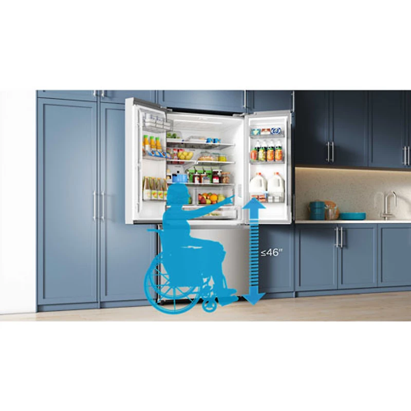 Réfrigérateur à deux portes de 22,6 pi³ 33 po avec distributeur de glaçons de Midea (MRF23I7AST) - Inox