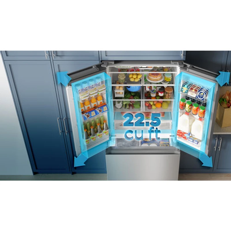 Réfrigérateur à deux portes de 22,6 pi³ 33 po avec distributeur de glaçons de Midea (MRF23I7AST) - Inox