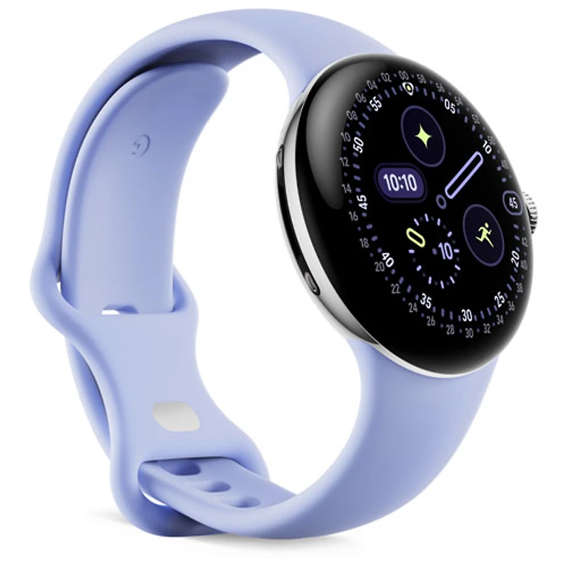 Montre Pixel Watch 4 (LTE) 41 mm de Google avec boîtier en aluminium argenté poli et bracelet sport iris