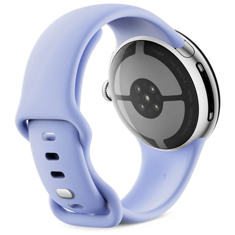 Montre Pixel Watch 4 (LTE) 41 mm de Google avec boîtier en aluminium argenté poli et bracelet sport iris
