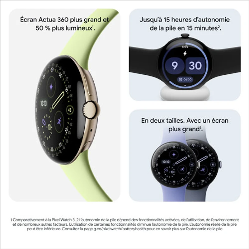 Montre Pixel Watch 4 (Bluetooth) 41 mm de Google avec boîtier en aluminium champagne doré et bracelet sport citronnelle