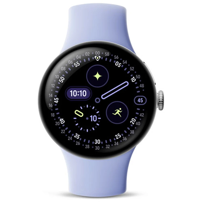 Montre Pixel Watch 4 (Bluetooth) 41 mm de Google avec boîtier en aluminium argenté poli et bracelet sport iris