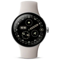 Montre Pixel Watch 4 (LTE) 41 mm de Google avec boîtier en aluminium argenté poli et bracelet sport porcelaine
