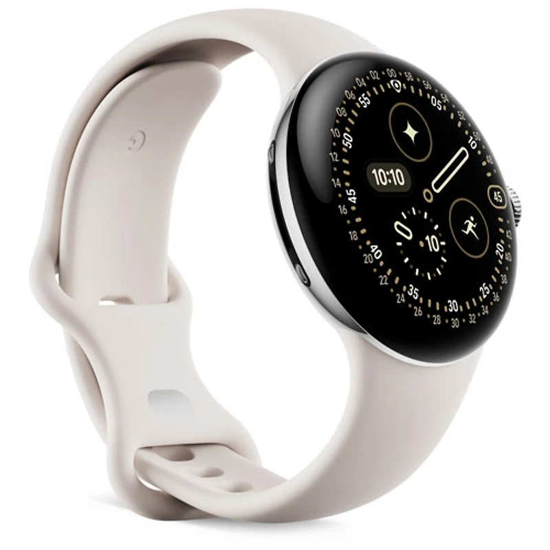 Montre Pixel Watch 4 (LTE) 41 mm de Google avec boîtier en aluminium argenté poli et bracelet sport porcelaine