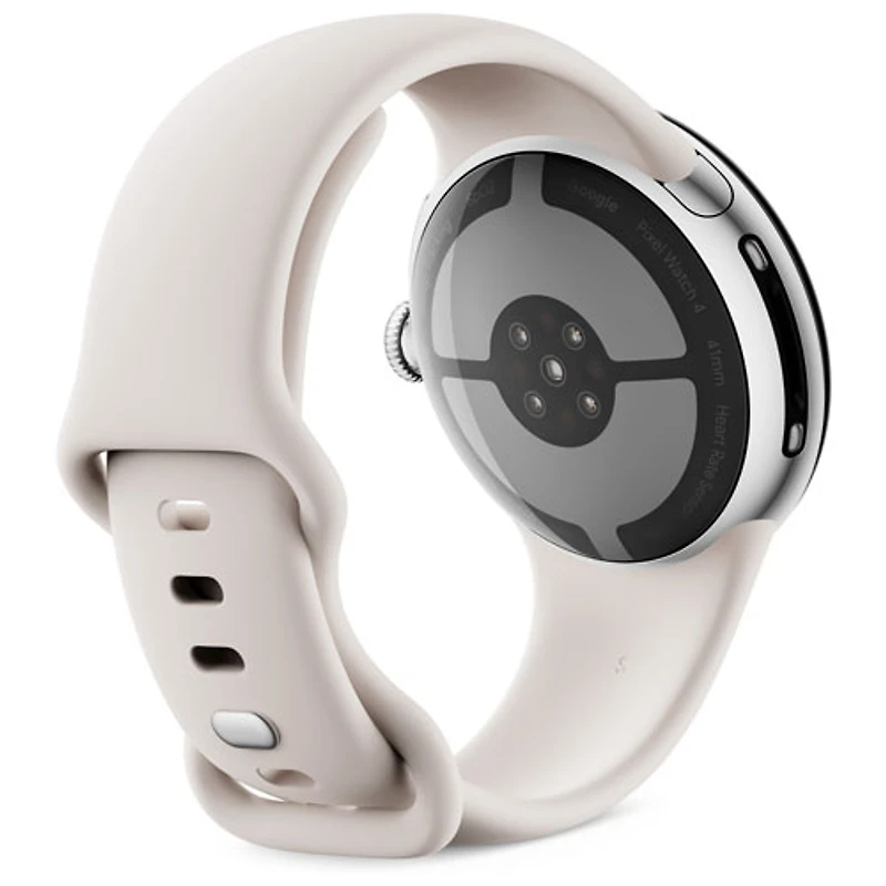 Montre Pixel Watch 4 (LTE) 41 mm de Google avec boîtier en aluminium argenté poli et bracelet sport porcelaine