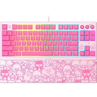 Clavier de jeu rétroéclairé sans pavé numérique à commutateurs à méca-membrane Hello Kitty de Razer
