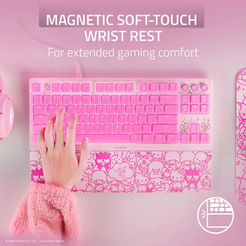 Clavier de jeu rétroéclairé sans pavé numérique à commutateurs à méca-membrane Hello Kitty de Razer