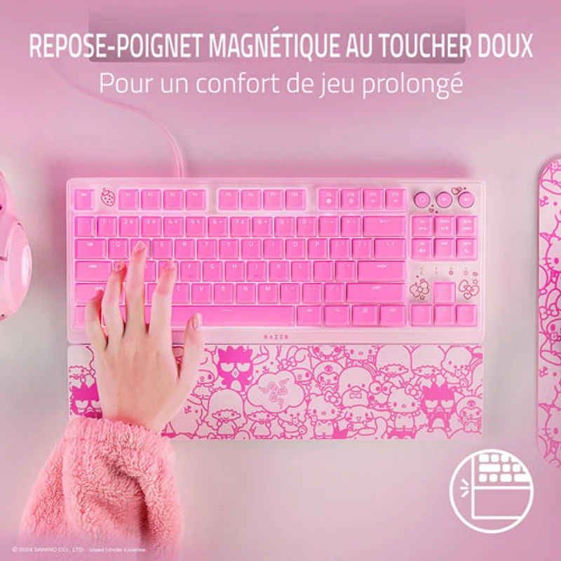 Clavier de jeu rétroéclairé sans pavé numérique à commutateurs à méca-membrane Hello Kitty de Razer
