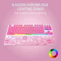 Clavier de jeu rétroéclairé sans pavé numérique à commutateurs à méca-membrane Hello Kitty de Razer