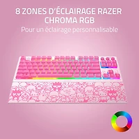 Clavier de jeu rétroéclairé sans pavé numérique à commutateurs à méca-membrane Hello Kitty de Razer