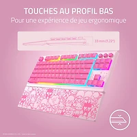 Clavier de jeu rétroéclairé sans pavé numérique à commutateurs à méca-membrane Hello Kitty de Razer