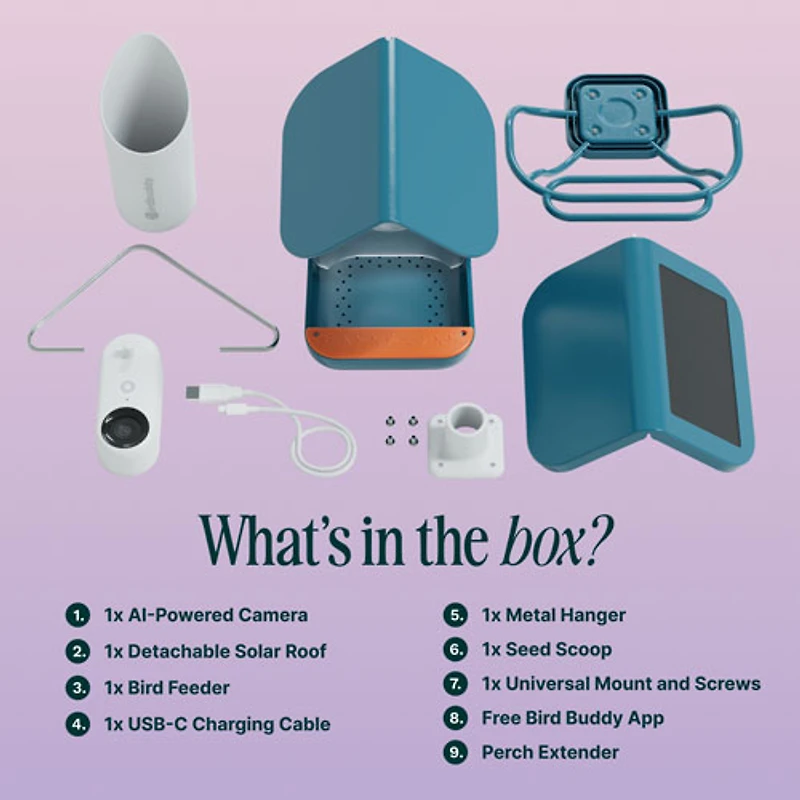 Mangeoire à oiseaux intelligente à énergie solaire Pro avec caméra et extension de perchoir de Bird Buddy - Bleu - Partenaire de détail exclusif