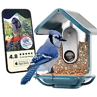 Mangeoire à oiseaux intelligente à énergie solaire Pro avec caméra et extension de perchoir de Bird Buddy - Bleu - Partenaire de détail exclusif