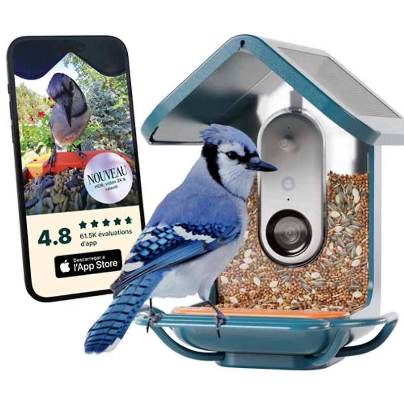 Mangeoire à oiseaux intelligente à énergie solaire Pro avec caméra et extension de perchoir de Bird Buddy - Bleu - Partenaire de détail exclusif