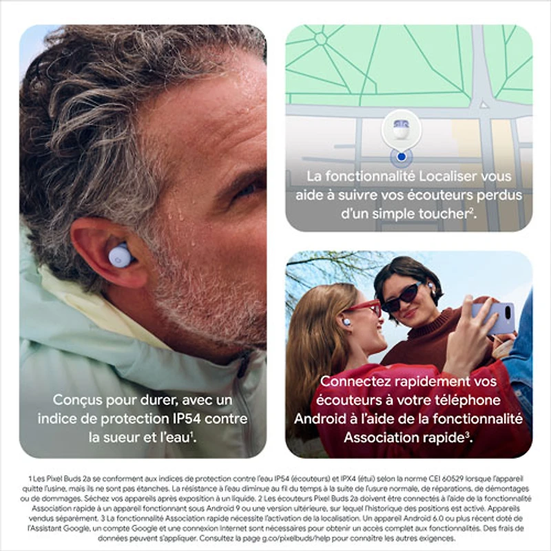 Écouteurs boutons 100 % sans fil à suppression du bruit Pixel Buds 2a de Google - Iris