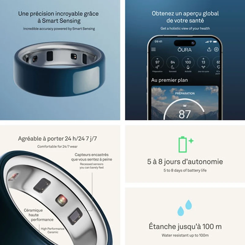 Anneau d'activité et de suivi du sommeil Oura Ring 4 en céramique - Minuit - Taille 4