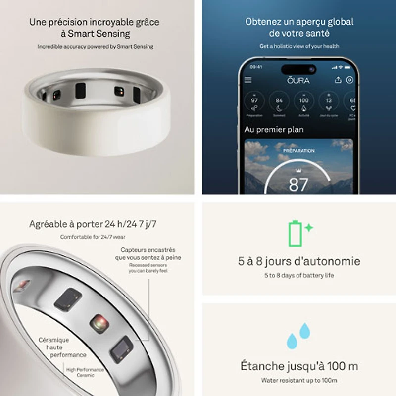 Anneau d'activité et de suivi du sommeil Oura Ring 4 en céramique - Nuage