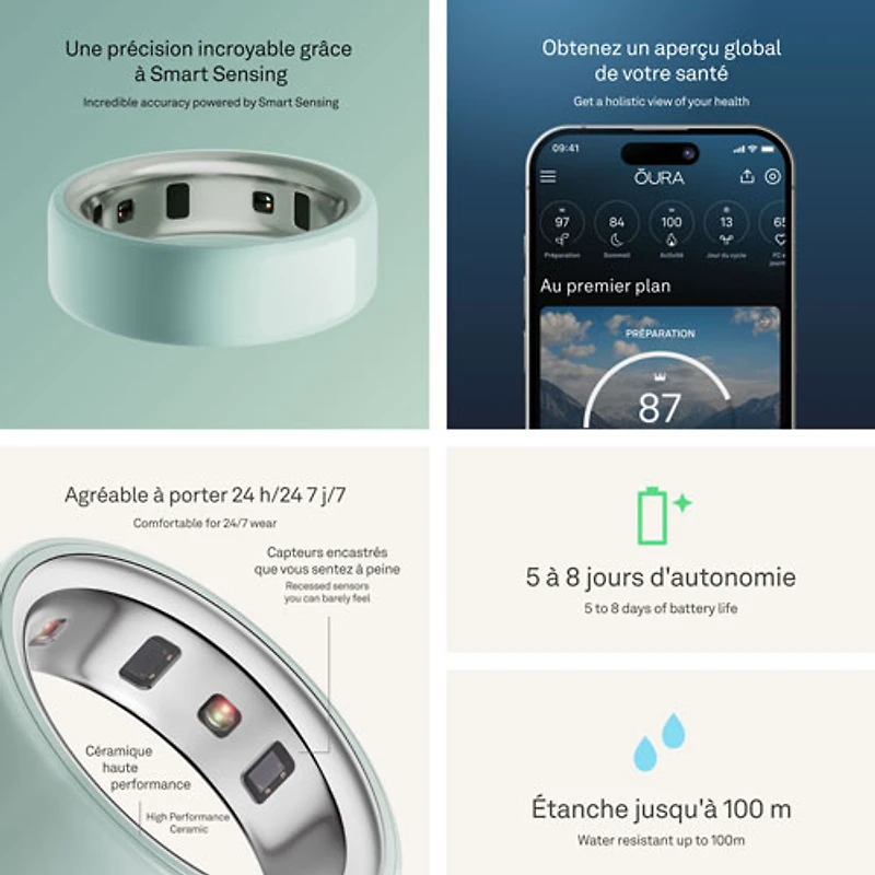 Oura Ring 4 Ceramic Smart Ring with Health, Sleep & Fitness - 45-Day Battery - Tide - Size 6
