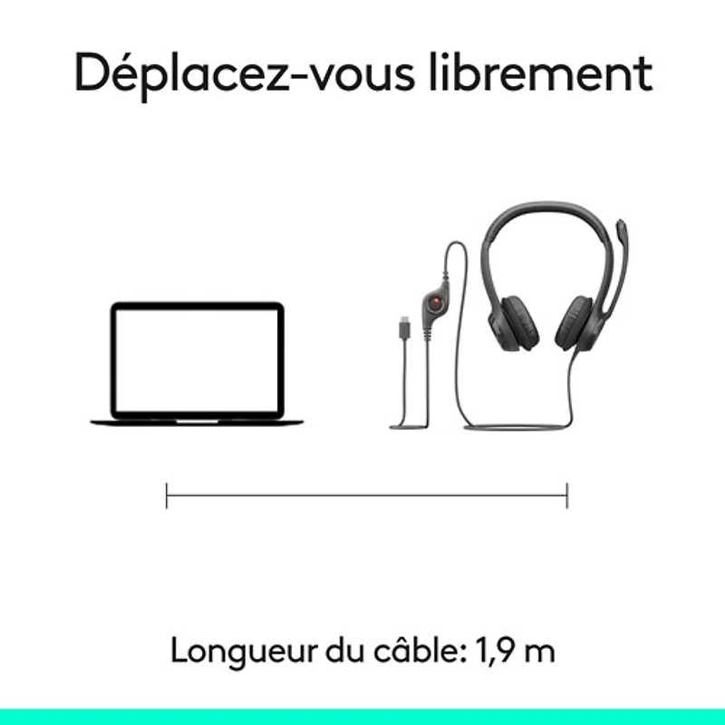 Casque d'écoute avec fil à suppression du bruit H390 de Logitech - Noir minuit