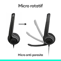 Casque d'écoute avec fil à suppression du bruit H390 de Logitech - Noir minuit