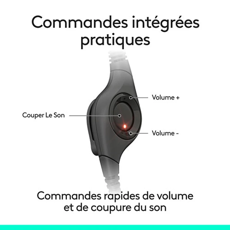 Casque d'écoute avec fil à suppression du bruit H390 de Logitech - Noir minuit