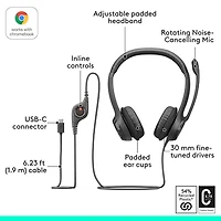 Casque d'écoute avec fil à suppression du bruit H390 de Logitech - Noir minuit