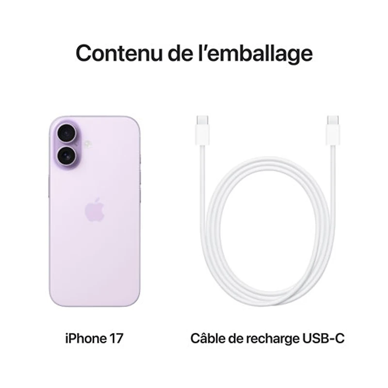 iPhone 17 de 256 Go d'Apple avec Bell - Lavande - Financement mensuel