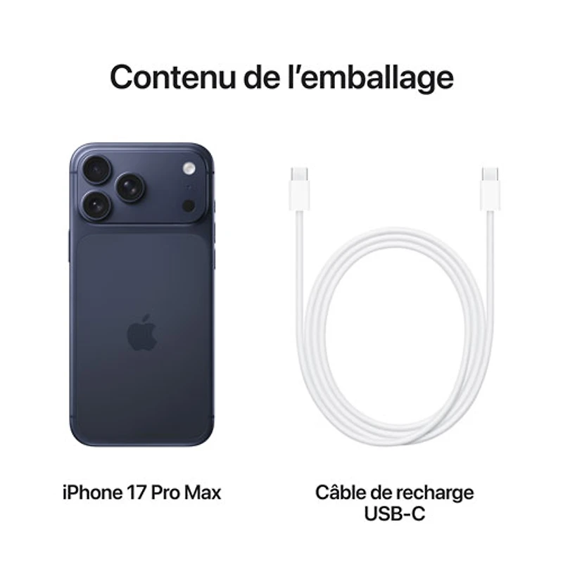 iPhone 17 Pro Max de 2 To d'Apple avec Fido - Bleu foncé - Financement mensuel