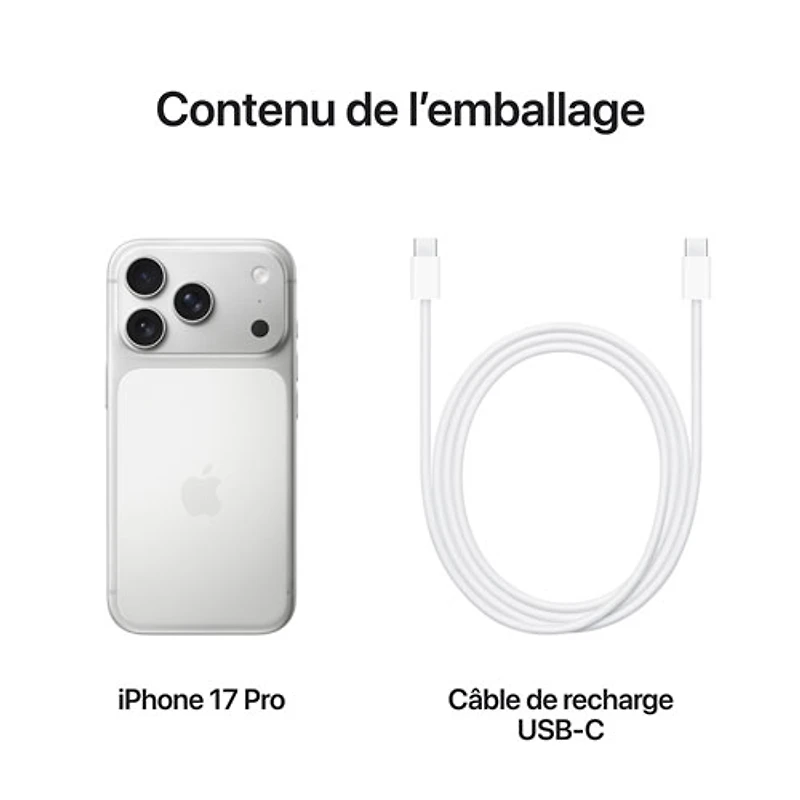 iPhone 17 Pro de 1 To d'Apple offert par TELUS - Argenté - Financement mensuel