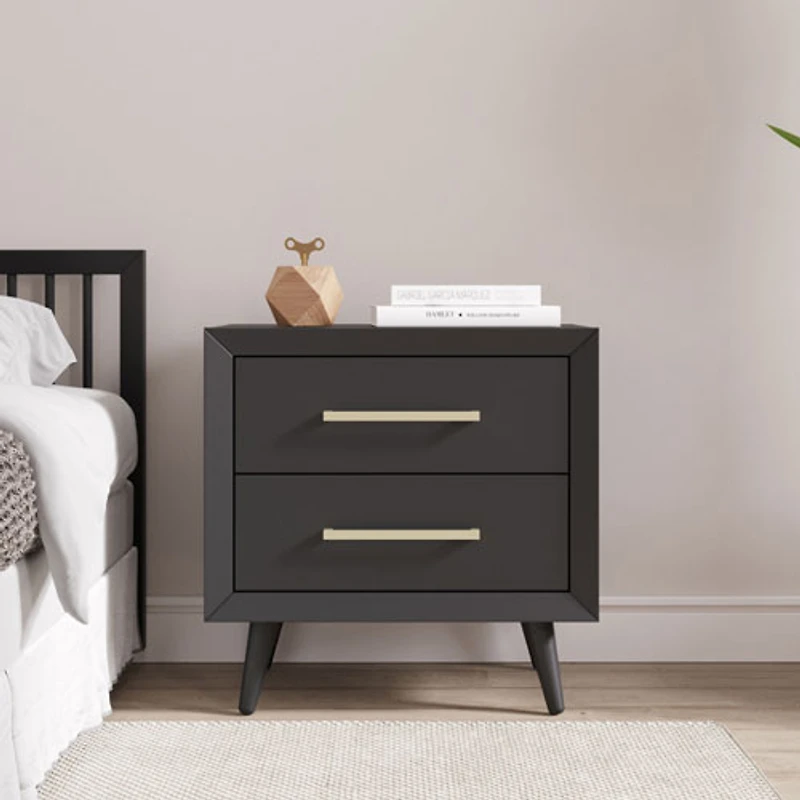 Table de chevet contemporaine à 2 tiroirs pour enfants Cranbrook - Ébène
