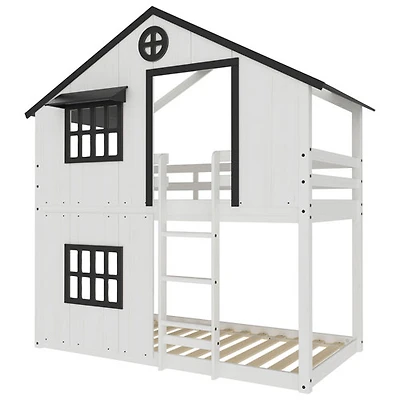 Farmhouse Modern Kids Bunk Bed - White/ Black