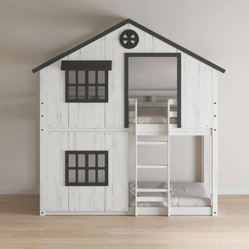 Farmhouse Modern Kids Bunk Bed - White/ Black