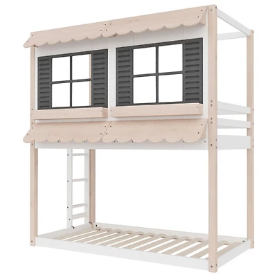 Garden Cottage Contemporary Kids Bunk Bed - White/Tan/Grey