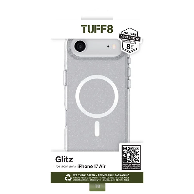Étui rigide ajusté Glitz de TUFF8 avec MagSafe pour iPhone Air - Paillettes/Transparent