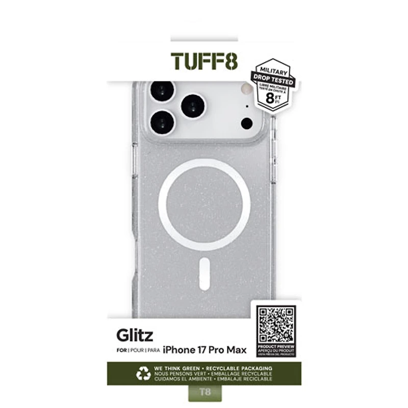 Étui rigide ajusté Glitz de TUFF8 avec MagSafe pour iPhone 17 Pro Max - Paillettes/Transparent