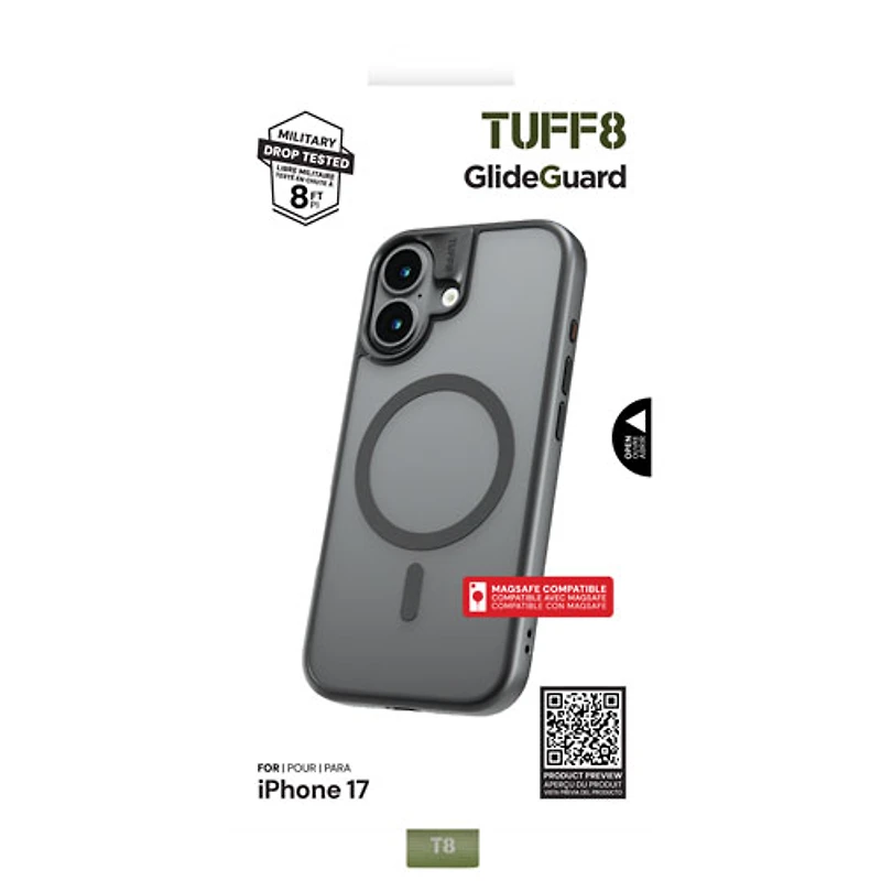 Étui souple ajusté GlideGuard de TUFF8 avec MagSafe pour iPhone 17 - Noir fumé