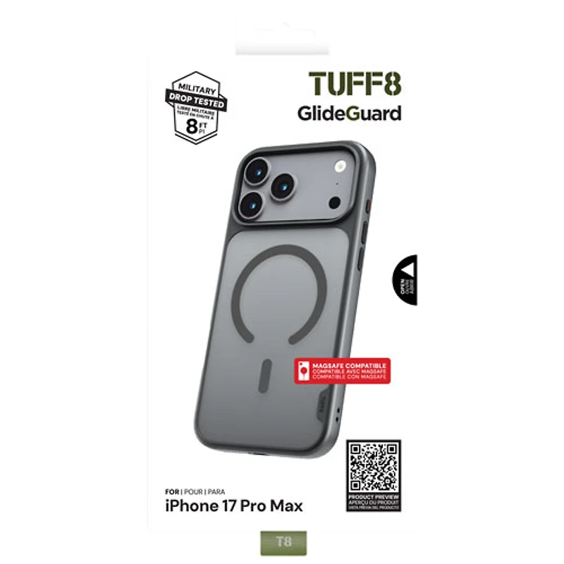 TUFF8 GlideGuard Fitted Soft Shell Case with MagSafe for iPhone 17 Pro Max - Smoke Black