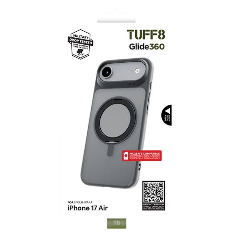 Étui rigide ajusté Glide 360 de TUFF8 avec MagSafe pour iPhone Air - Noir fumé